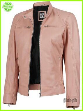 Cafe Racer Leather Jacket Women's Regular Fit Lambskin Zipper Closure